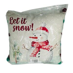 Christmas Holiday Let it Snow Snowman 18" Welted Indoor Pillow - NEW